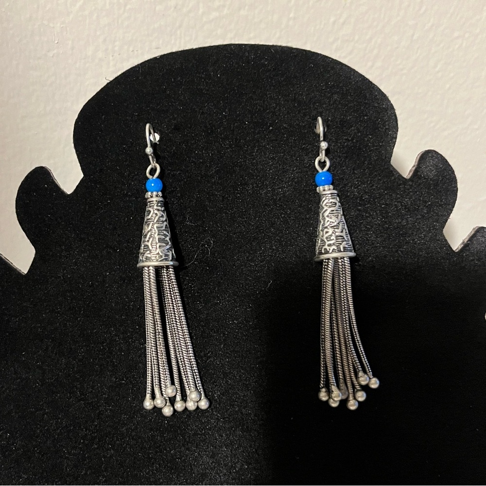 Blue and Silver Tone Fashion Earrings